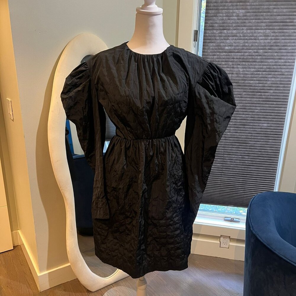 BRØGGER Lykke Crinkled Puff Sleeve Mini Dress In Black